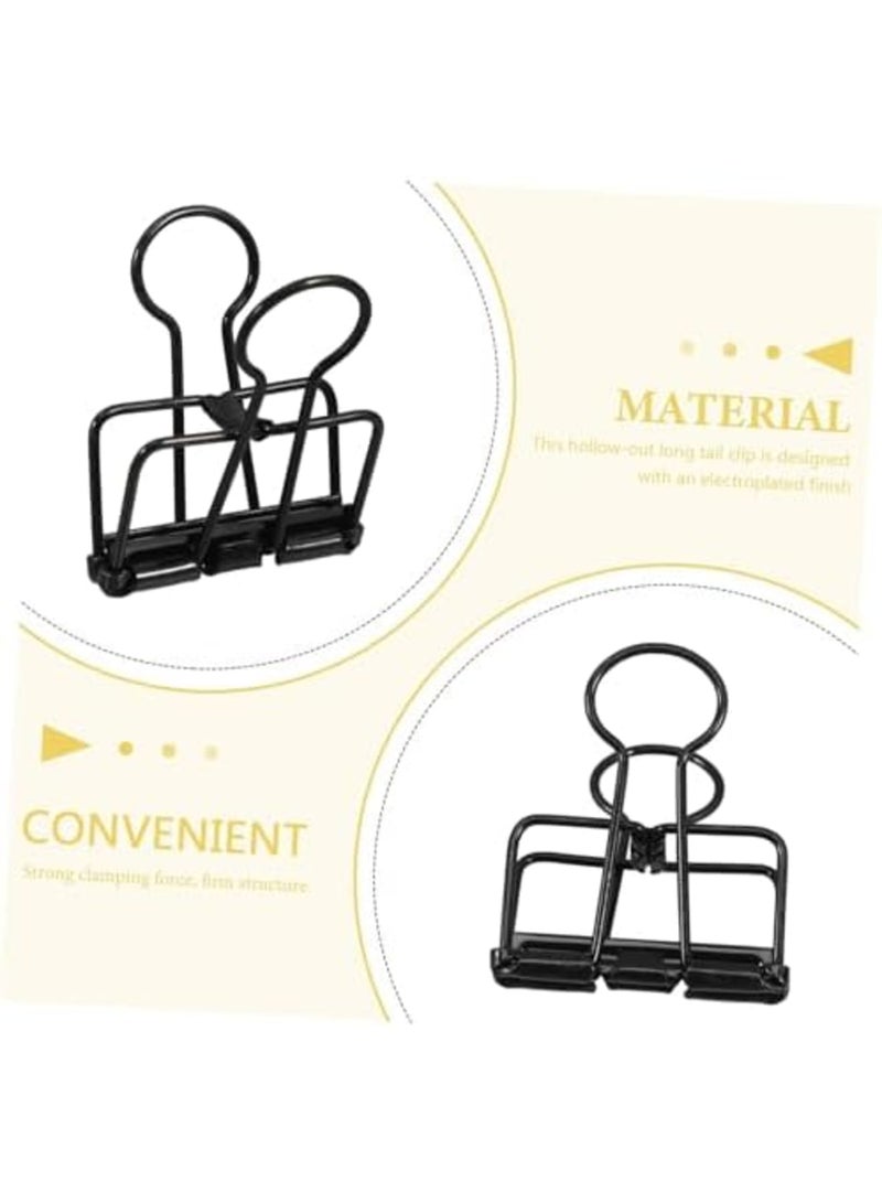 SYOSI 10pcs Hollow Metal Binder Clips for Paper Organization – Long Tail Lightweight Black Spring Clamps for Documents, Invoices, Crafts, Ideal for Office, School, and Home Use (Black) - Image 4