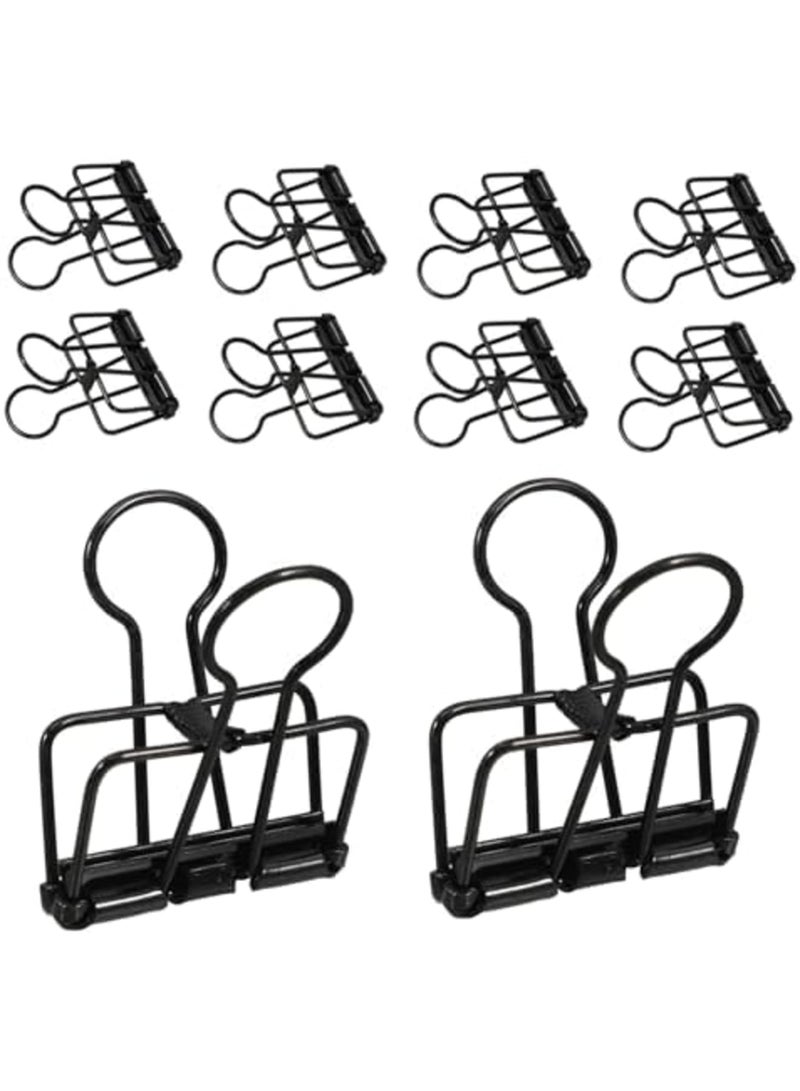 SYOSI 10pcs Hollow Metal Binder Clips for Paper Organization – Long Tail Lightweight Black Spring Clamps for Documents, Invoices, Crafts, Ideal for Office, School, and Home Use (Black) - Image 1