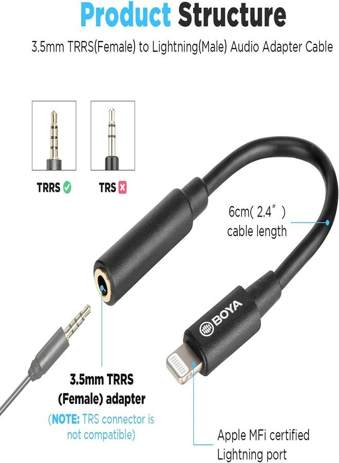 BOYA by-K3 Female 3.5mm TRRS to Lightning Adapter Cable,Short iPhone Aux Adapter Compatible with Wireless Microphone/Headphone/iPhone/iPad - Image 4