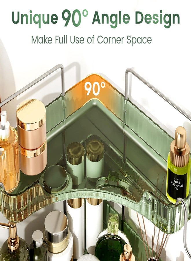 Kinkota 2 Tier Corner Bathroom Organizer Countertop, Plastic Bathroom Counter Organizer, Vanity Tray Sink Shelf with Hooks, for Makeup Storage (Green) - Image 3