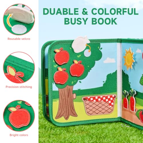PATPAT® Farm Toddler Busy Board, Montessori Toys for Boys Girls 1 2 3 4 Year Old, Educational Quiet Activity Book with Knowledge with Life Skills, Toddlers Travel Toys for Airplane Car - Image 2