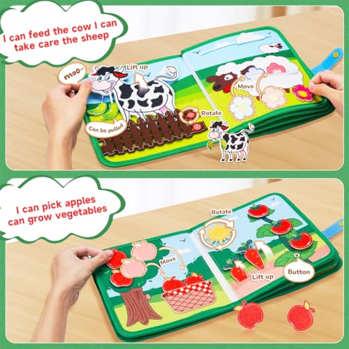 PATPAT® Farm Toddler Busy Board, Montessori Toys for Boys Girls 1 2 3 4 Year Old, Educational Quiet Activity Book with Knowledge with Life Skills, Toddlers Travel Toys for Airplane Car - Image 4