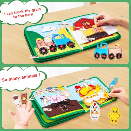 PATPAT® Farm Toddler Busy Board, Montessori Toys for Boys Girls 1 2 3 4 Year Old, Educational Quiet Activity Book with Knowledge with Life Skills, Toddlers Travel Toys for Airplane Car - Image 5