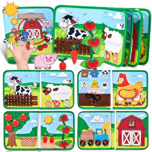 PATPAT® Farm Toddler Busy Board, Montessori Toys for Boys Girls 1 2 3 4 Year Old, Educational Quiet Activity Book with Knowledge with Life Skills, Toddlers Travel Toys for Airplane Car - Image 1