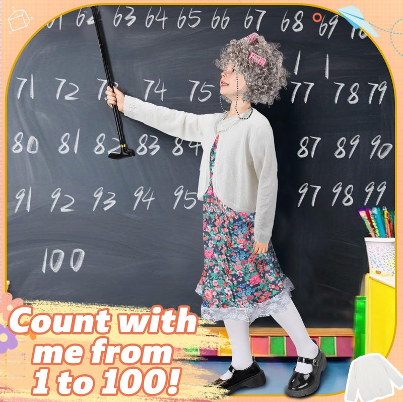 Biubee Old Lady Costume for Girls Kids - 100 Day Costume Girl, with Dress and Cardigan, 100 Days of School Costume Set for Girls 3 4 5 6 7 8 9 10 Years Cosplay Granny Grandma Outfit Dress Up, M - Image 2