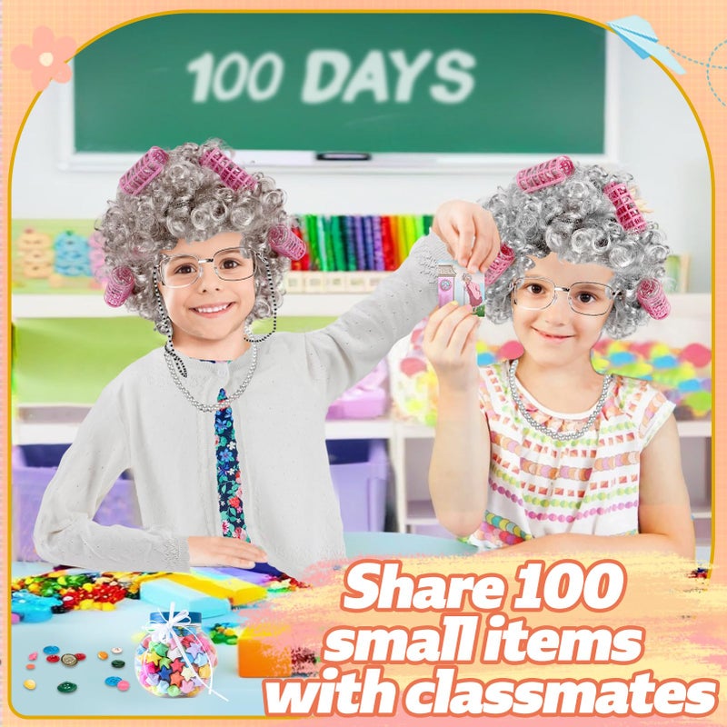 Biubee Old Lady Costume for Girls Kids - 100 Day Costume Girl, with Dress and Cardigan, 100 Days of School Costume Set for Girls 3 4 5 6 7 8 9 10 Years Cosplay Granny Grandma Outfit Dress Up, M - Image 4