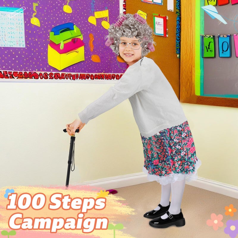 Biubee Old Lady Costume for Girls Kids - 100 Day Costume Girl, with Dress and Cardigan, 100 Days of School Costume Set for Girls 3 4 5 6 7 8 9 10 Years Cosplay Granny Grandma Outfit Dress Up, M - Image 5