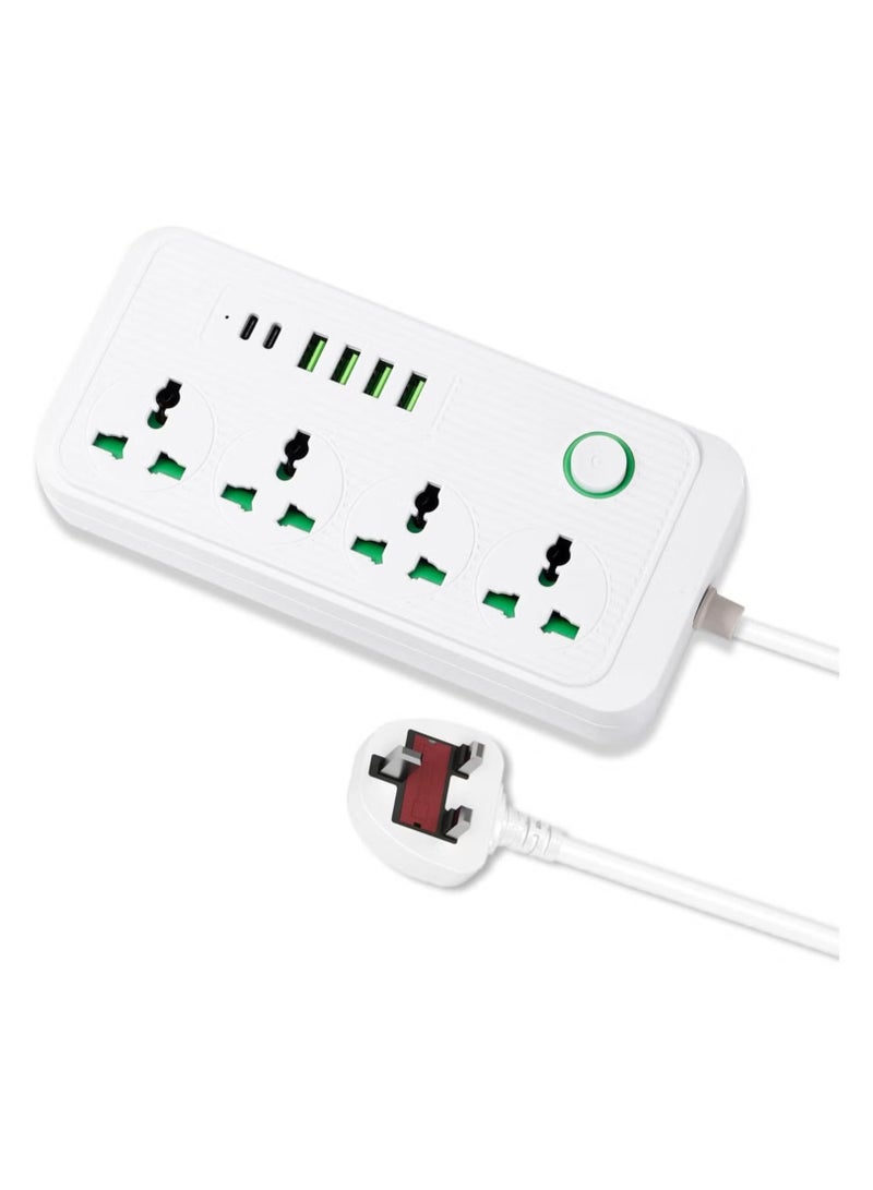 Universal Multi plug heavy-duty extension cord with 4 USB ports 4 Outlets 2 Type-C ports, Surge Protector, electric extension board, Power strip extension cable 