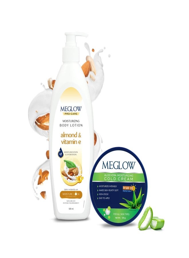Meglow Combo of Aloe Vera Moisturizing Cold Cream Moisturizer Cream with SPF 15 Protection & Almond & Vitamin E - Body Lotion Best Moisturizer for dry skin - Image 1