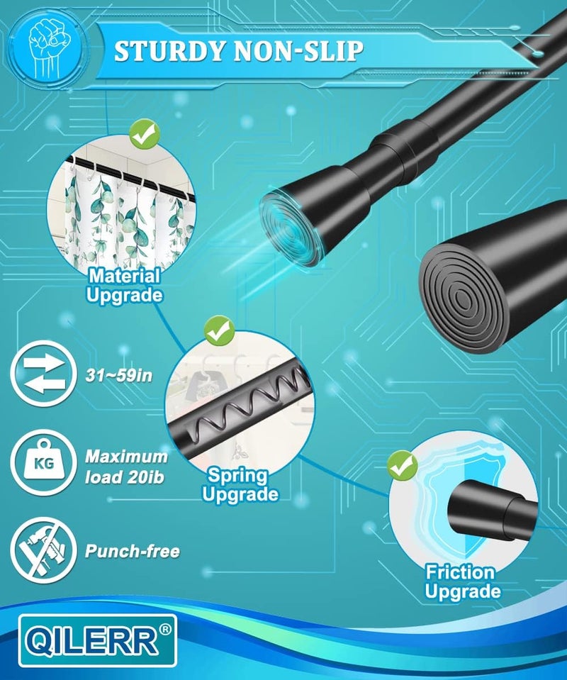 QILERR قضبان الشد الصغيرة من 16 إلى 28 بوصة، قضيب ستارة قابل للتعديل قصير الام��داد، قضبان شد صغيرة محملة بنابض ثقيل للنوافذ والستائر والخزائن والملابس، قطر 1 بوصة، أسود - Image 2