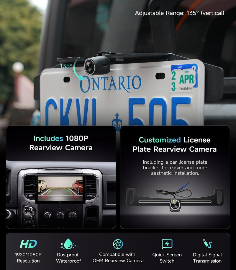 AINAVIGO 10.2inch Car Radio Stereo for Dodge Ram Pickup 1500 2500 3500 2013 2014 2015 2016 2017 2018 Wireless CarPlay & Android Auto, HD Touchscreen, Android 13, GPS Navigation, HD Backup Camera - Image 4
