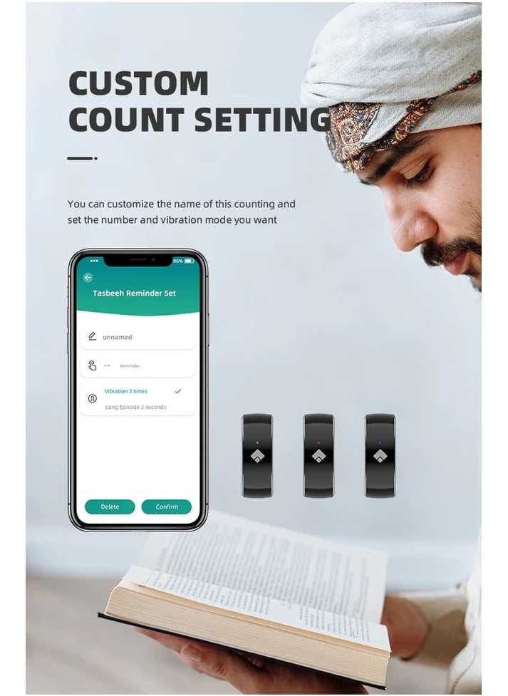 Tasbeeh - Smart Zikr Ring - Modern Tasbeeh Counter with Bluetooth Connectivity, Size 18 - Image 1