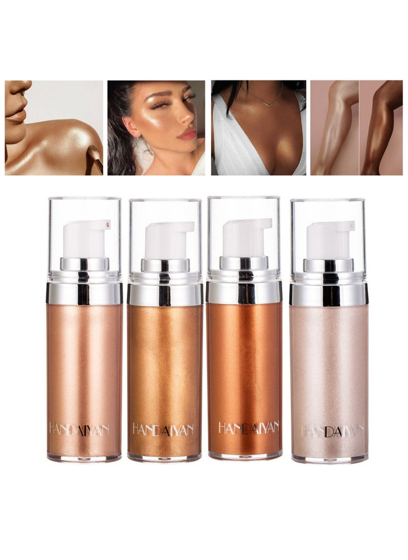 Handaiyan Body Shimmer Liquid Highlighter Oil 4 Pcs Set,Brighten Glow Glitter Waterproof Moisturising Smooth Makeup Lotion Bronzer Illuminate Luminizer Gold Beach Foundation Non-sticky Dry for Face And Body  - Image 2