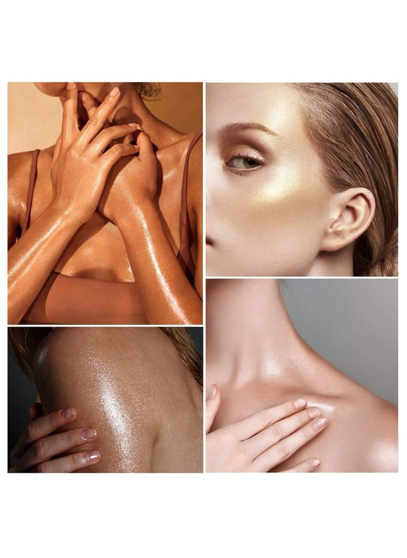 Handaiyan Body Shimmer Liquid Highlighter Oil 4 Pcs Set,Brighten Glow Glitter Waterproof Moisturising Smooth Makeup Lotion Bronzer Illuminate Luminizer Gold Beach Foundation Non-sticky Dry for Face And Body  - Image 3