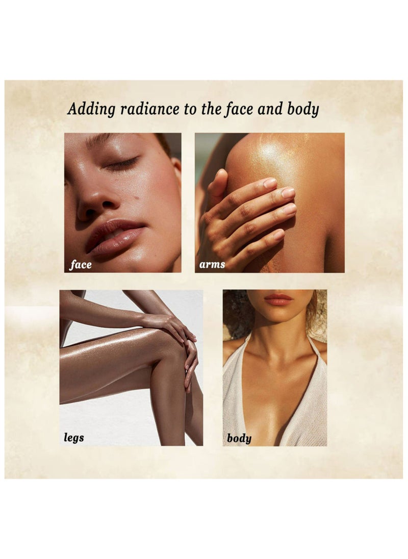 Handaiyan Body Shimmer Liquid Highlighter Oil 4 Pcs Set,Brighten Glow Glitter Waterproof Moisturising Smooth Makeup Lotion Bronzer Illuminate Luminizer Gold Beach Foundation Non-sticky Dry for Face And Body  - Image 5