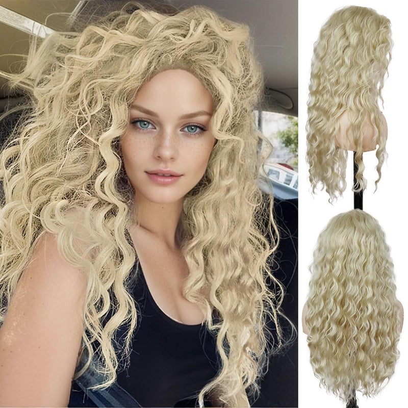 GNIMEGIL 26 Inch Long Blonde Curly Wigs for Women Golden Wig Wavy Synthetic Wig Heat Resistant Looking Natural Hair Halloween Costume for Girls Cosplay - Image 2