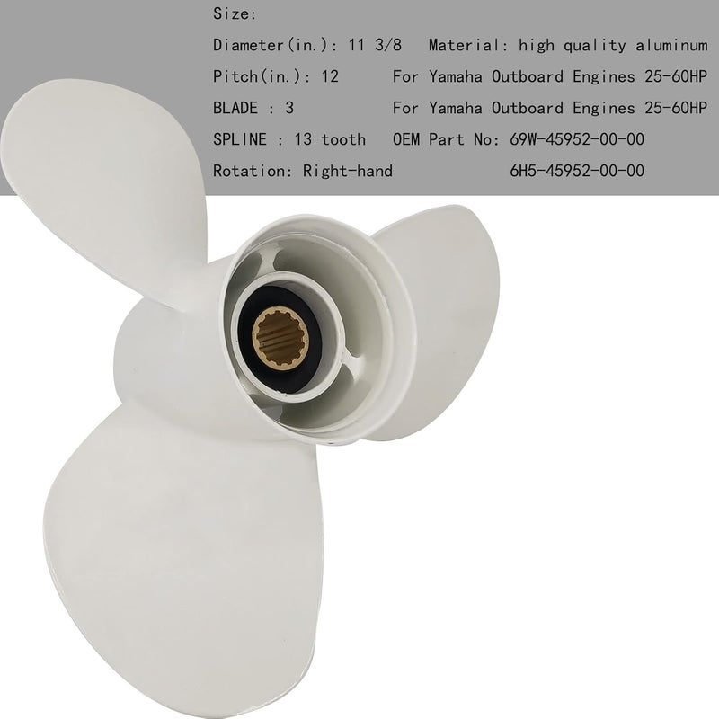DLNIG 11 3/8x12-G Aluminum Propeller for Yamaha Outboard Engines 25HP-60HP - Image 4