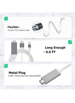 Generic [Apple MFi Certified] Lightning to HDMI Adapter Cable, Compatible with iPhone iPad to HDMI Adapter Cable, 1080P Lightning Digital AV Adapter HDTV Cable for iPhone to TV Projector Monitor - 6.6ft White  - Image 2