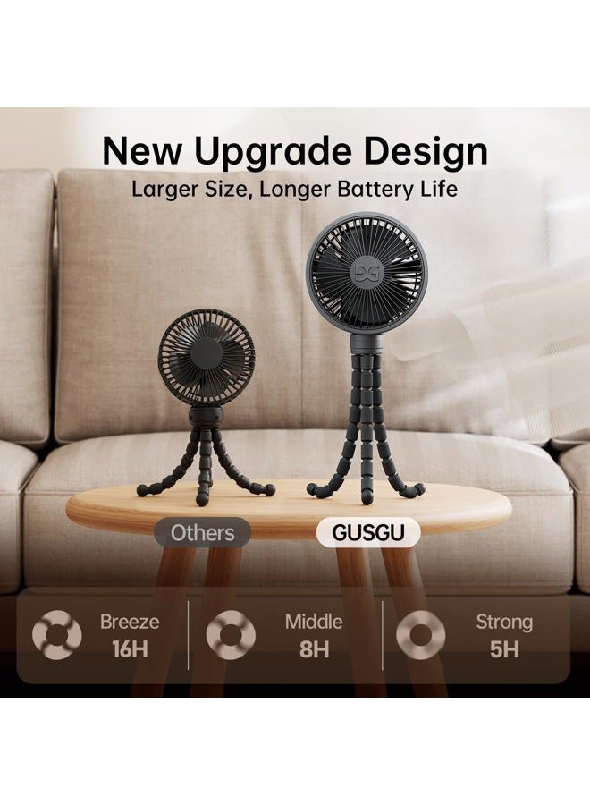 GUSGU Stroller Fan Clip on for Baby, Flexible Tripod & Rechargeable Battery, Small Personal Fan, Mini Portable Fan for Travel, Handheld, Car, Bed (Black) - Image 4