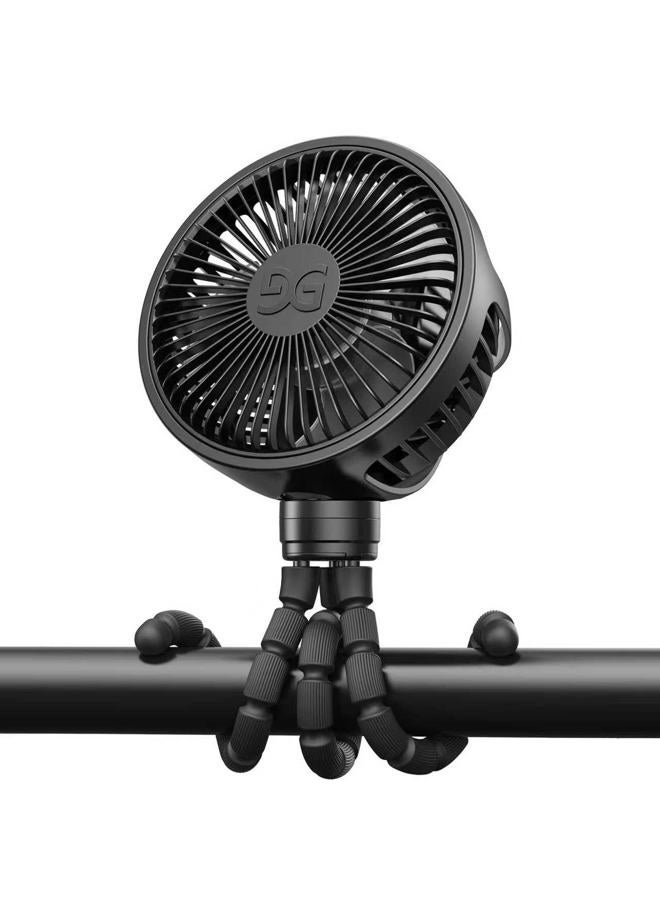GUSGU Stroller Fan Clip on for Baby, Flexible Tripod & Rechargeable Battery, Small Personal Fan, Mini Portable Fan for Travel, Handheld, Car, Bed (Black) - Image 1