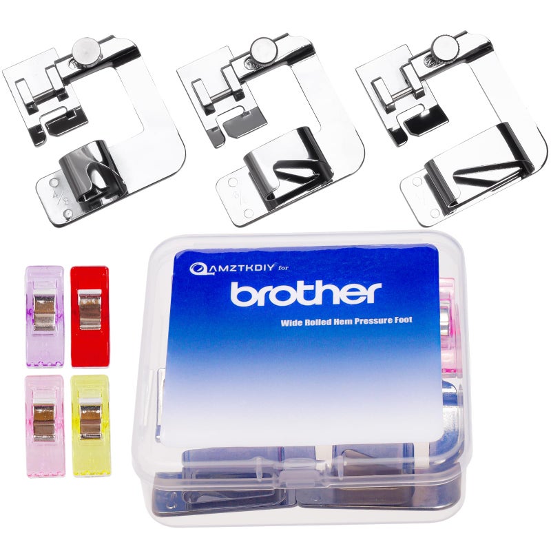 AMZTKDIY 3 Sizes Wide Rolled Hem Pressure Foot Presser Feet Hemmer Foot Set 1/2 Inch, 3/4 Inch, 1 Inch for Brother Singer Sewing Machine Supplies - Image 1