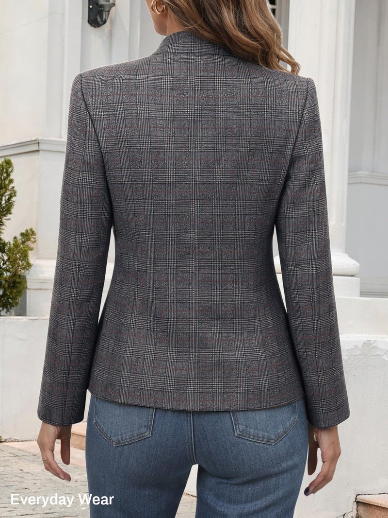 Mina Self Plaid Blazer Jacket for Women 2026 Houndstooth Fall Womens Khaki Brown Chocolate Clothes Women's Blazers Lightweight Casual Fitted Trendy Business Jackets Work Professional Fashion Dressy - Image 5