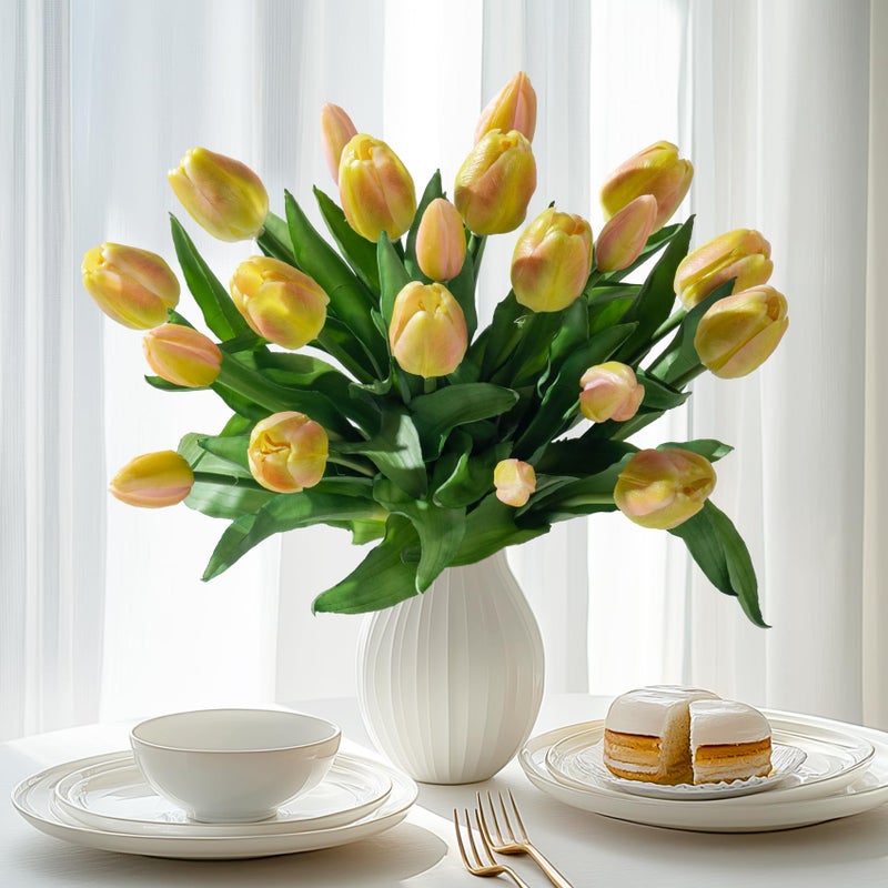 Bailikang 20Pcs Fake Tulips Artificial Tulip Silk Flowers Fake Pu Bouquet Artificial Flowers Faux Flowers With Gift Box Soft Faux Tulips Bouquets Arrangements For Party Wedding Home - Image 1