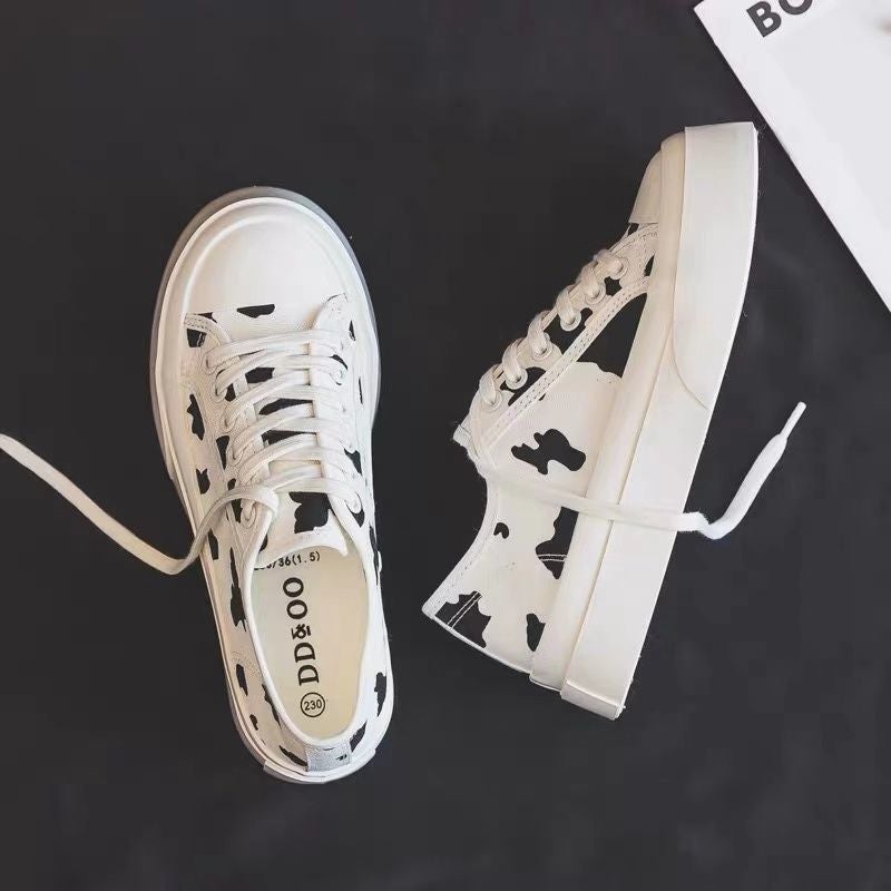 Cute Cow Canvas Shoes 2025 Spring New Style Female Students Korean Version Ulzzang Versatile Low-Top White Shoes Ins Trend - Image 4