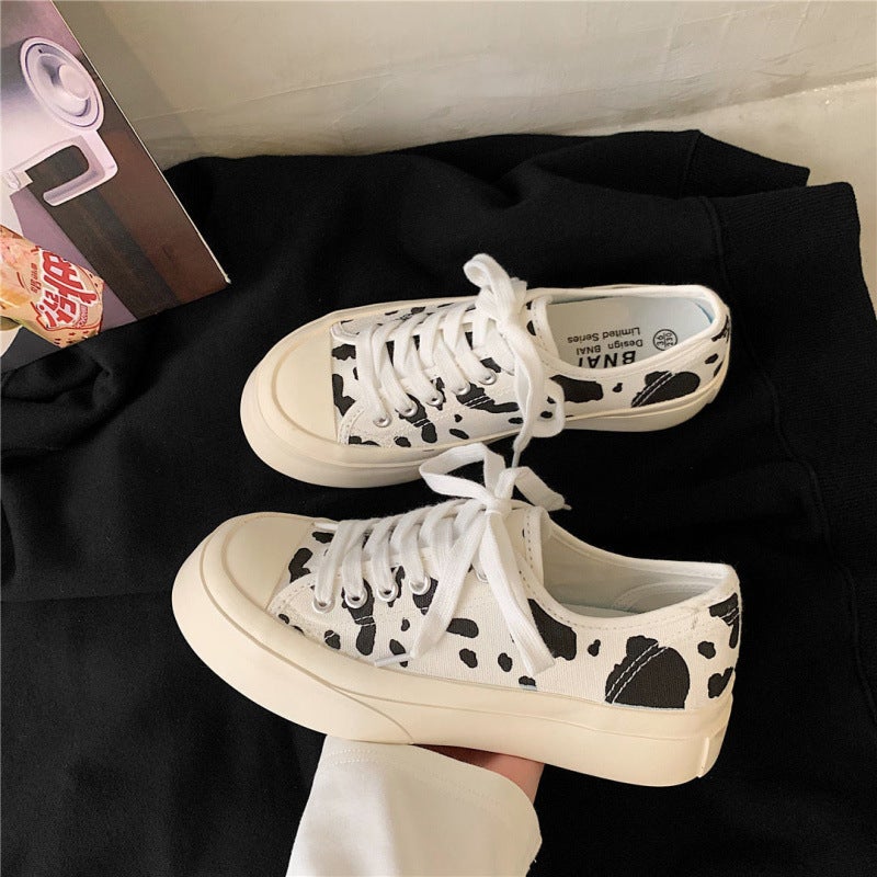 Cute Cow Canvas Shoes 2025 Spring New Style Female Students Korean Version Ulzzang Versatile Low-Top White Shoes Ins Trend - Image 5
