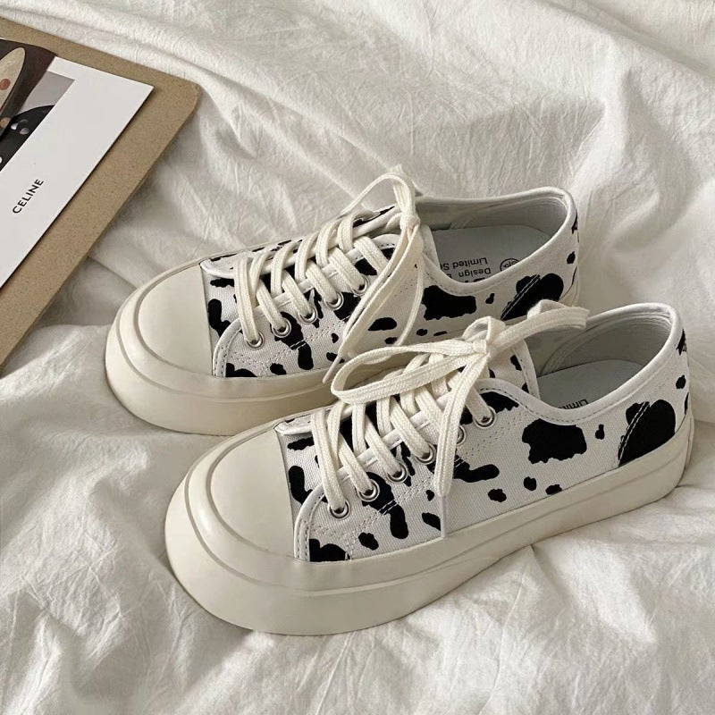 Cute Cow Canvas Shoes 2025 Spring New Style Female Students Korean Version Ulzzang Versatile Low-Top White Shoes Ins Trend - Image 3