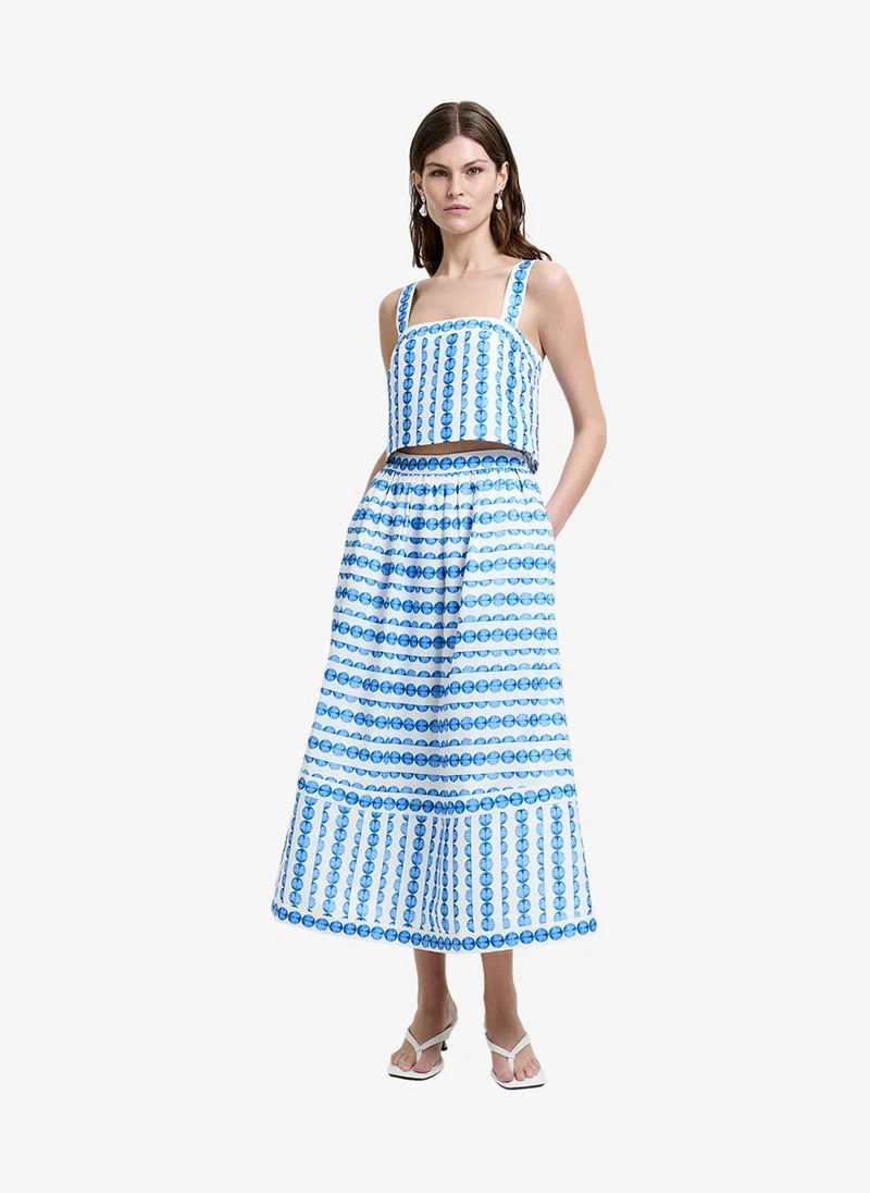 فرنش كونكشن Women's Structured Taffeta Blue Shell Print Top