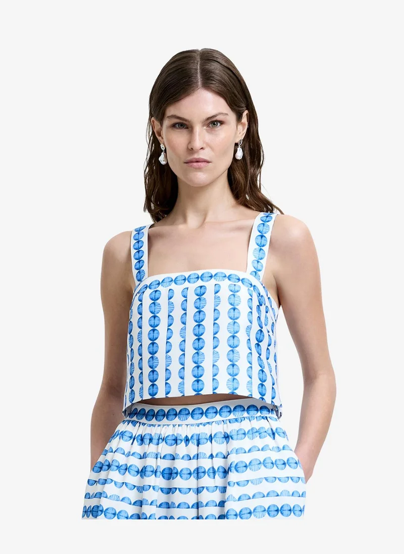 Women's Structured Taffeta Blue Shell Print Top