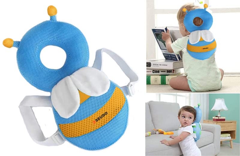 PSEUDO Baby Toddlers Kids Child Head Back Safety Protector Pad Cushion Pillow with Straps (SkyBlue) - Cotton - Image 1