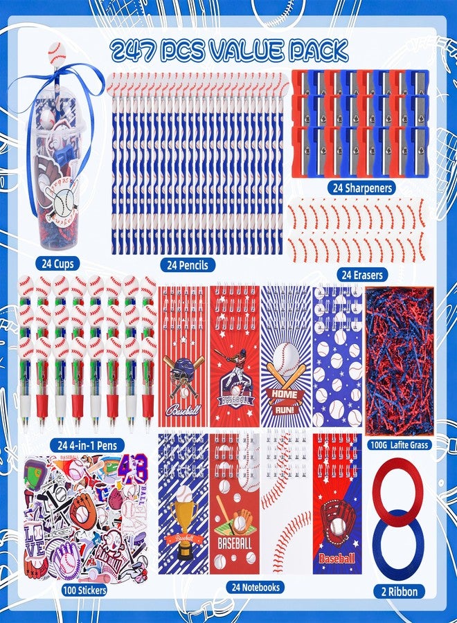 LiYiQ 247 Pcs Baseball Party Supplies Return Gifts for Party, Student Stationery Gifts from Teacher Rewards Prizes, Pencil Erasers Notebooks Stickers for Baseball Classroom Birthday - Image 4