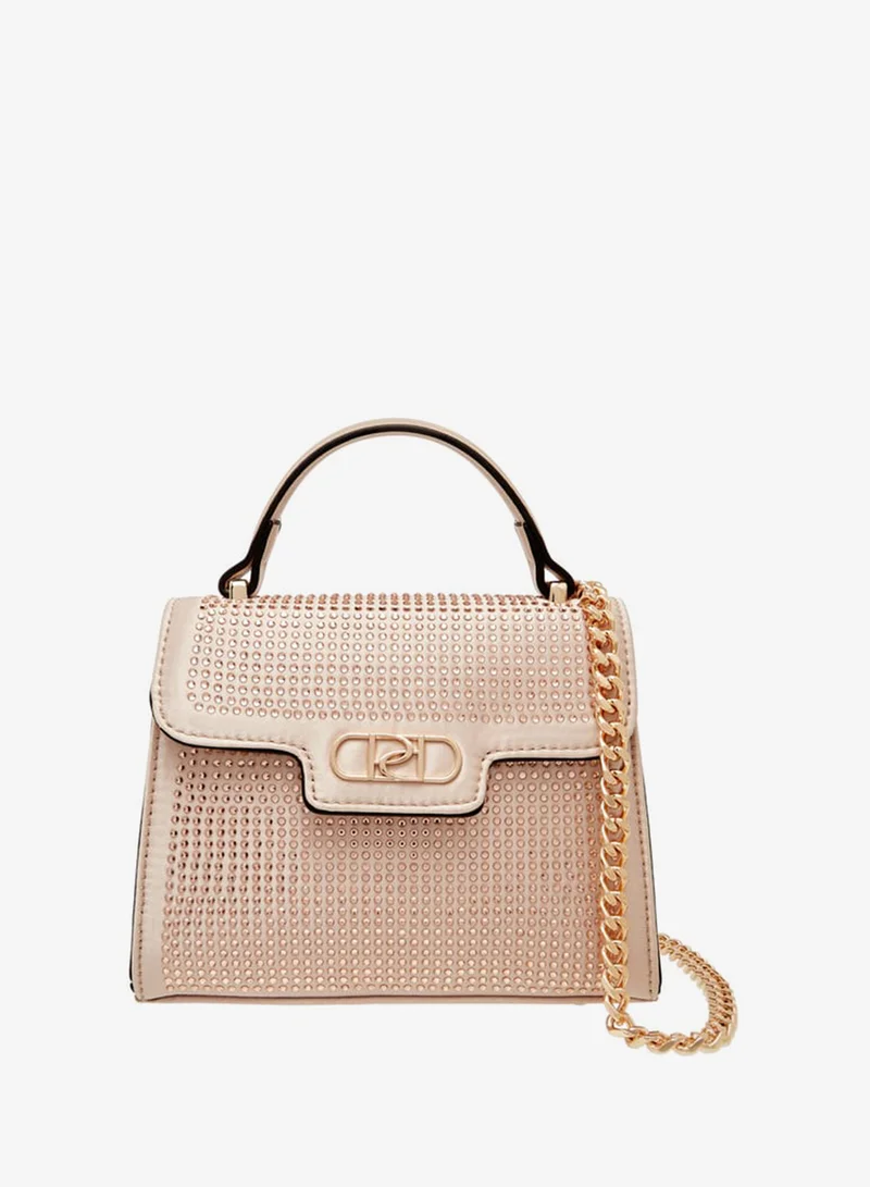 Paprika Women's Embellished Satchel Bag with Detachable Chain Strap and Flap Closure Ramadan Collection