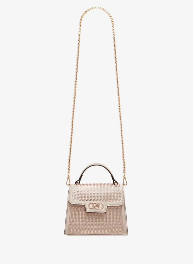 Paprika Women's Embellished Satchel Bag with Detachable Chain Strap and Flap Closure Ramadan Collection