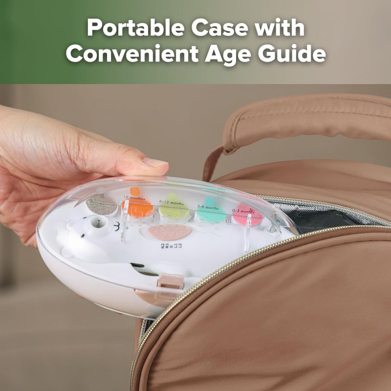 haakaa Happii Bear Baby Nail File Electric Nail Trimmer with LED Light, Rechargeable Baby Nail Clippers for Newborn/Adults Toes and Fingernails, Additional Replacement Heads & Charging Cable - Image 3