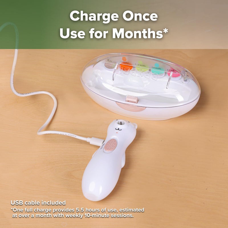 haakaa Happii Bear Baby Nail File Electric Nail Trimmer with LED Light, Rechargeable Baby Nail Clippers for Newborn/Adults Toes and Fingernails, Additional Replacement Heads & Charging Cable - Image 5