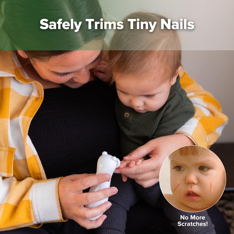 haakaa Happii Bear Baby Nail File Electric Nail Trimmer with LED Light, Rechargeable Baby Nail Clippers for Newborn/Adults Toes and Fingernails, Additional Replacement Heads & Charging Cable - Image 2