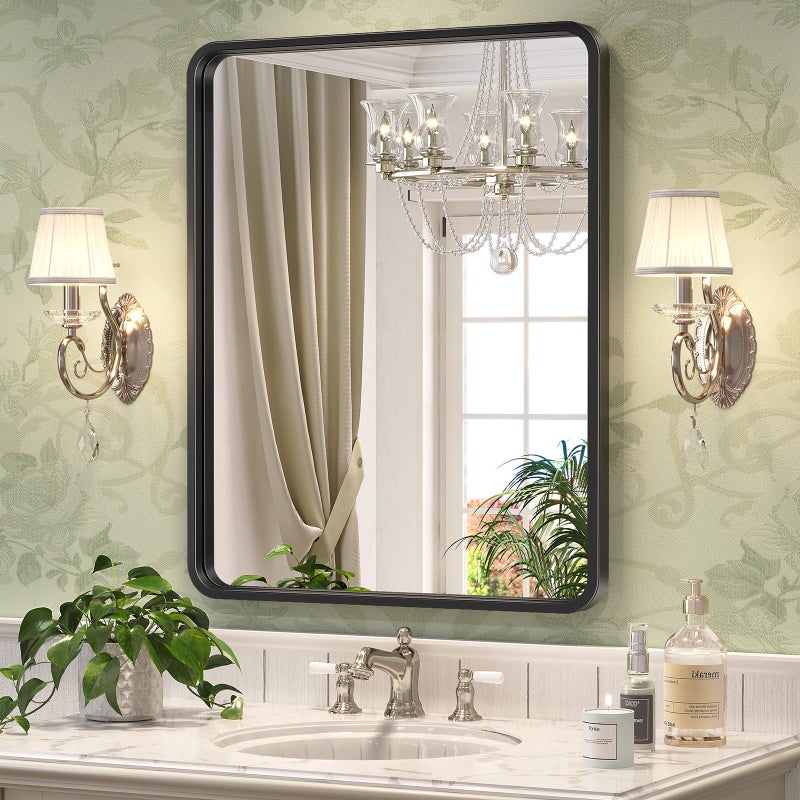 Brightify 40x30 Inch Black Metal Framed Mirror Black Bathroom Mirror for Wall Bathroom Vanity Mirror for Wall Modern Rectangle Wall Mirror for Bathroom Vertical or Horizontal