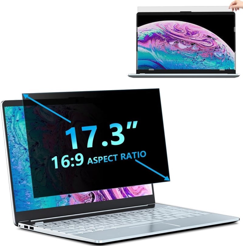 STARY Privacy Screen 17.3 Inch Aspect Ratio 16:9, Anti Blue Light Anti-Glare Screen Protector, Removable Privacy Screen Protector Privacy Filter Compatible with Lenovo/HP/Dell/Acer/Samsung/Asus - Image 1