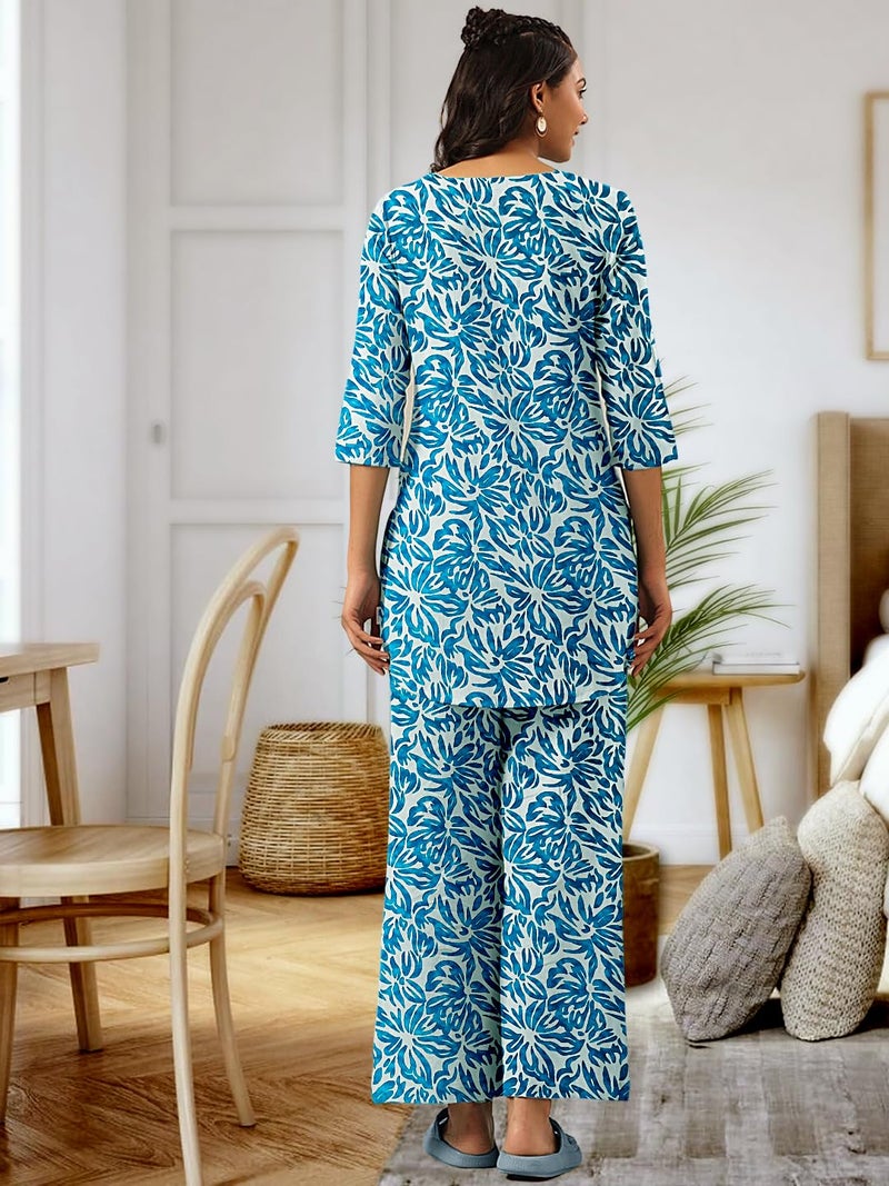 Tee Projekt Cotton Ethnic Wear Co Ord Set for Women | Co Ord Set for Women Stylish Blue - Image 3