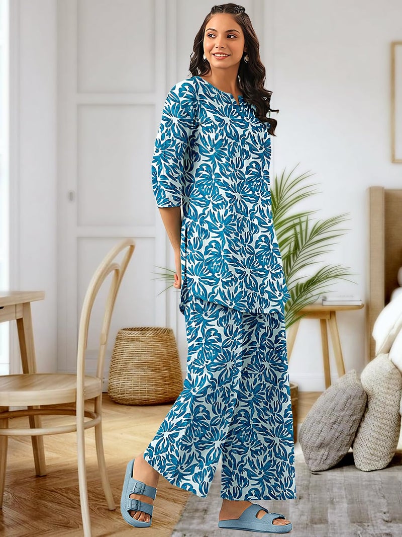 Tee Projekt Cotton Ethnic Wear Co Ord Set for Women | Co Ord Set for Women Stylish Blue - Image 4