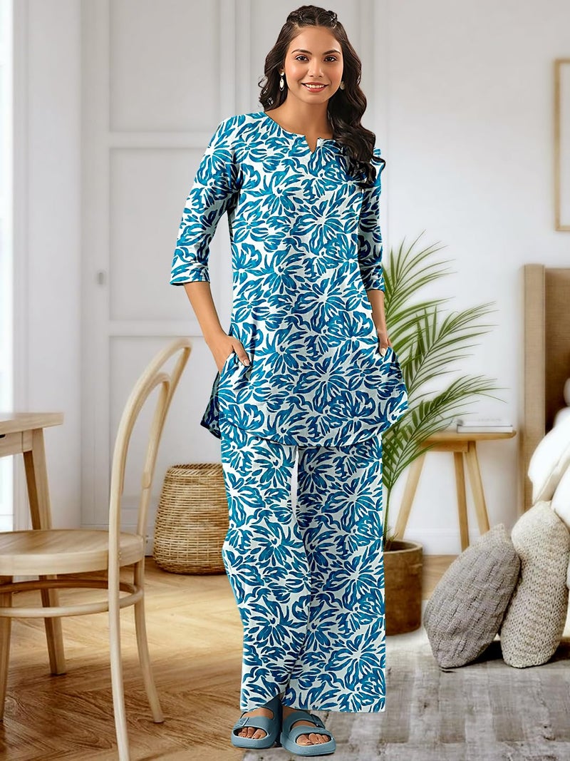 Tee Projekt Cotton Ethnic Wear Co Ord Set for Women | Co Ord Set for Women Stylish Blue - Image 2