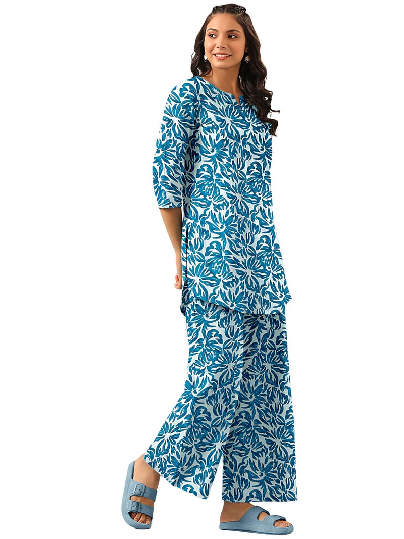 Tee Projekt Cotton Ethnic Wear Co Ord Set for Women | Co Ord Set for Women Stylish Blue - Image 1