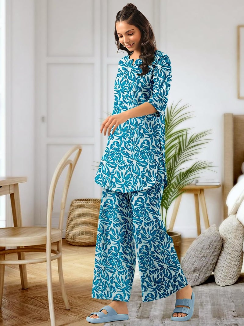 Tee Projekt Cotton Ethnic Wear Co Ord Set for Women | Co Ord Set for Women Stylish Blue - Image 5