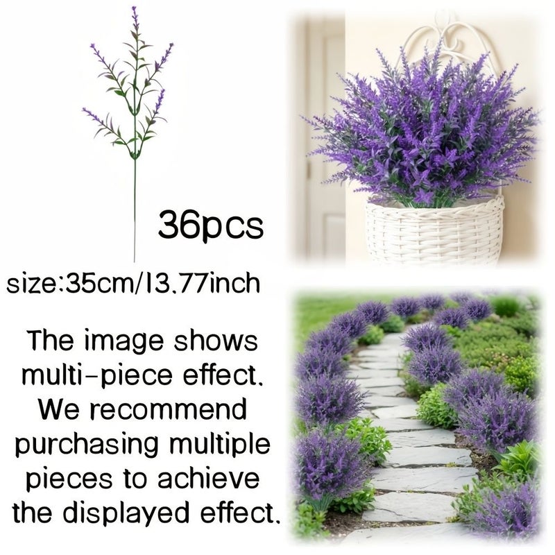 36pcs Light Luxury Tassel Flowing Light Artificial Green Plants Faux Shrubs UV Resistant Simulated Lavender Soft Purple Flower Spikes For Spring Living Room Tabletop Nightstand Balcony Garden Porch Decoration - Image 2