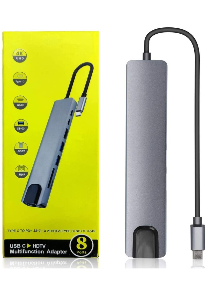 USB C Hub (8 in 1 Multifunction Adapter for MacBook & Windows) / USB Docking Station / 4K HDMI, HDTV, SD/TF card, RJ45, USB C - Image 4