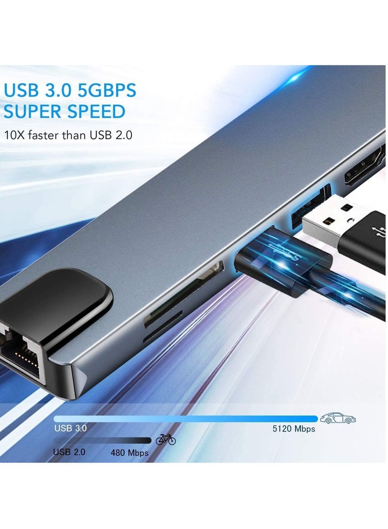 USB C Hub (8 in 1 Multifunction Adapter for MacBook & Windows) / USB Docking Station / 4K HDMI, HDTV, SD/TF card, RJ45, USB C - Image 3