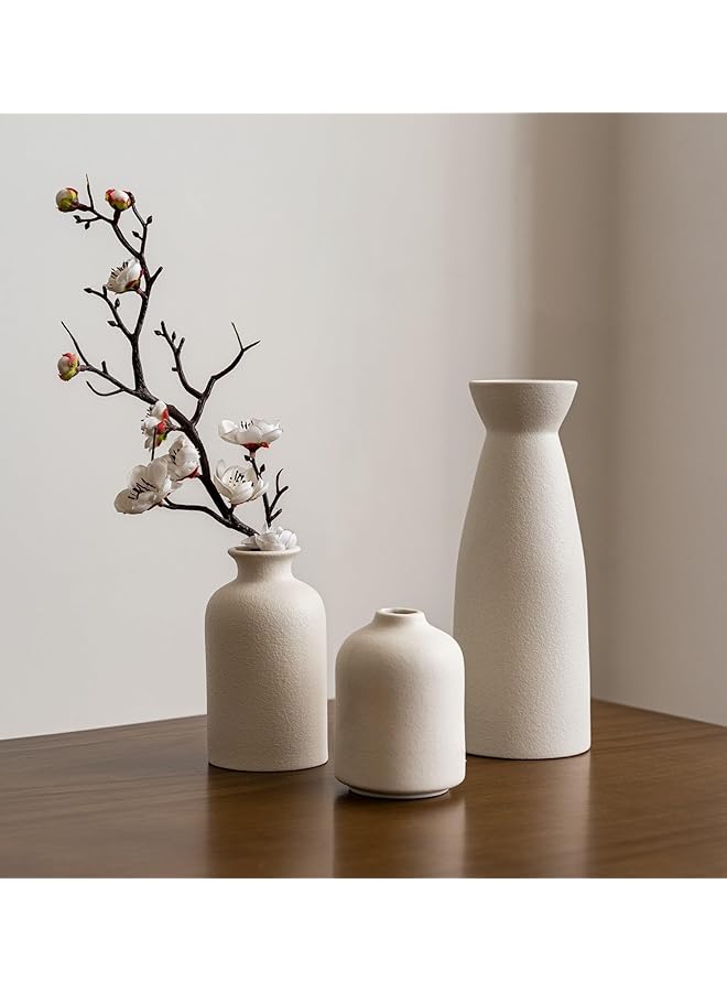 إيروريكس مجموعة مزهريات سيراميك مكونة من 3 قطع من عشب البامباس المجفف مزهريات ديكورية عصرية للمنزل والمطبخ وغرفة المعيشة وطاولة العشاء ورف للمكتب 3 قطع باللون البيج - Image 1